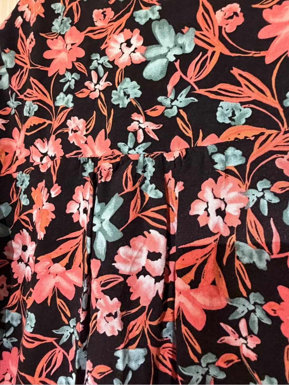 Savannah Jane Boho Embroidered Floral Peasant Blouse Black Coral Blue Small
